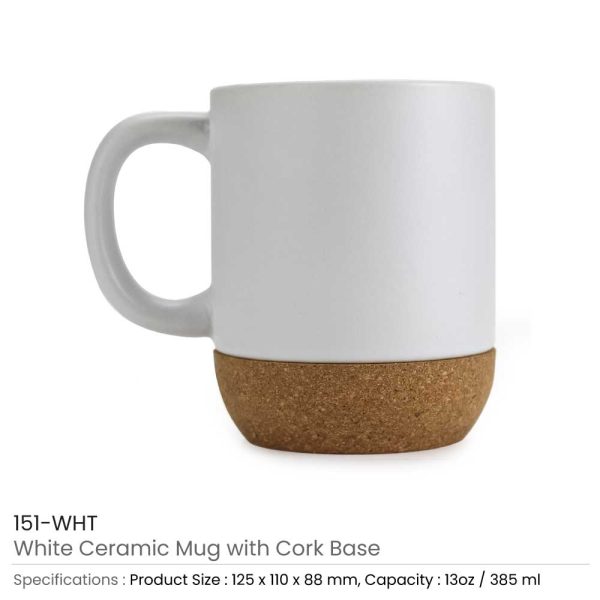 White Mugs with Lid and Cork Base