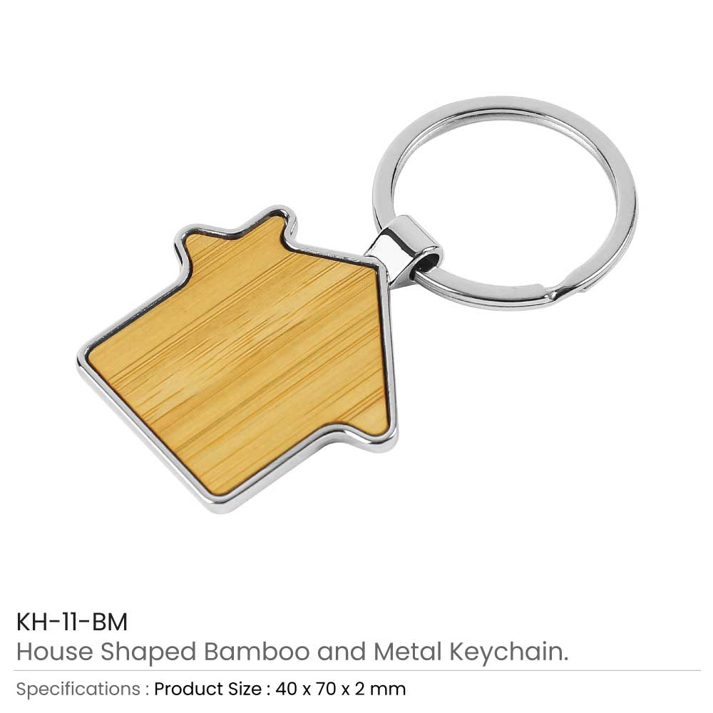 Bamboo-Metal-Keychain-House-Shape-KH-11-BM-Details