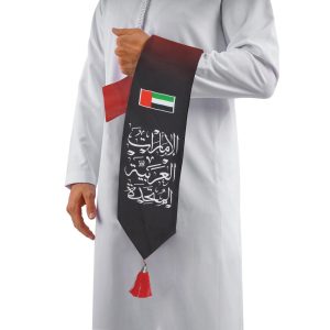 UAE Flag Scarf with Arabic Writing, Red & Green Tassel - Image 4