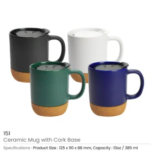 Ceramic Mugs with Lid and Cork Base 385 ml - Image 3