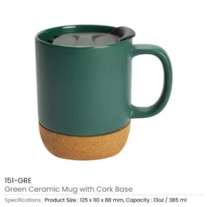 Ceramic Mugs with Lid and Cork Base 385 ml - Image 7