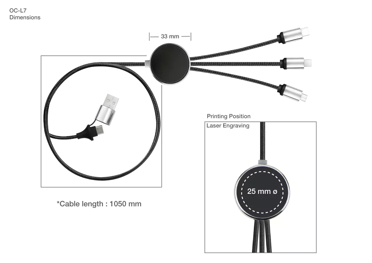 OC-L7 Light Up logo design 3-in-1 Multi Charging long cable