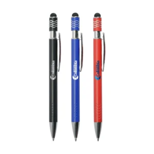 Stylus Metal Pens with Wave Design Top Spinner – Push Button (Blue Ink) - Image 2