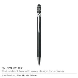 Stylus Metal Pens with Wave Design Top Spinner – Push Button (Blue Ink) - Image 5