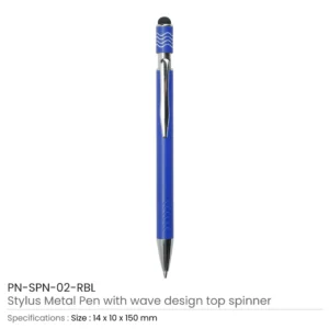 Stylus Metal Pens with Wave Design Top Spinner – Push Button (Blue Ink) - Image 6