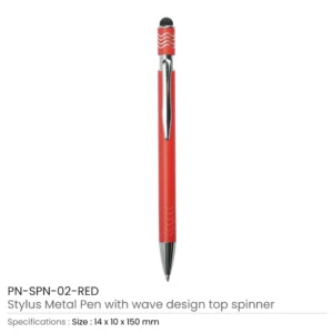 Stylus Metal Pens with Wave Design Top Spinner – Push Button (Blue Ink) - Image 4