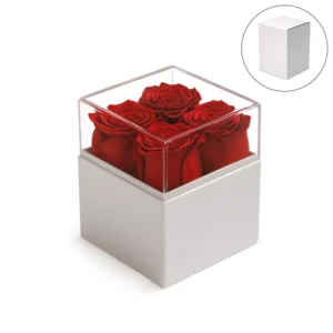 Flower Gift Box White & Clear Acrylic Lid with 4Pcs Forever Red Roses - Image 1