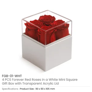 Flower Gift Box White & Clear Acrylic Lid with 4Pcs Forever Red Roses - Image 3