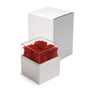 Flower Gift Box White & Clear Acrylic Lid with 4Pcs Forever Red Roses - Image 7
