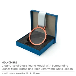 Glass Medal with Metal Frame and 3cm White Ribbon - Image 5