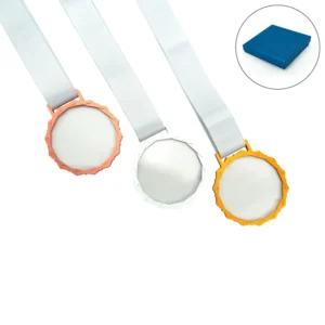 Glass Medal with Metal Frame and 3cm White Ribbon - Image 1