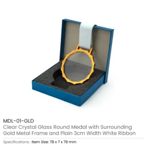 Glass Medal with Metal Frame and 3cm White Ribbon - Image 4