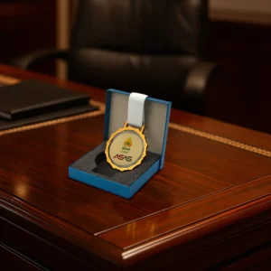 Glass Medal with Metal Frame and 3cm White Ribbon - Image 2