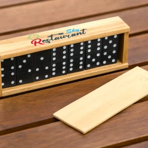 Domino Set Game in Wooden Slide Box – 28 Black Wooden Pieces - Image 2