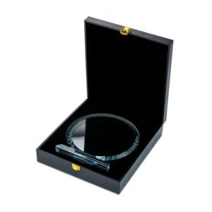 Round Clear Crystal Award with Engraved Leaves - Image 7