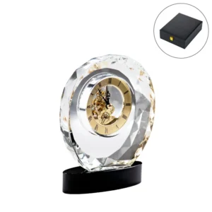 Round Crystal Clock Awards with Oval Glass Base in Box - Image 1