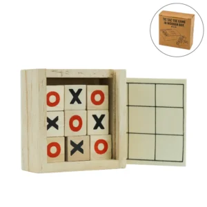 Tic-Tac-Toe Wooden Board Game with Slide Storage Box – 9 Wooden Cubes - Image 1