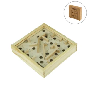 Wooden Maze Board Game with Silver Metal Ball – Labyrinth Balance Puzzle - Image 1