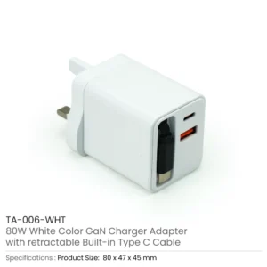 80W GaN Fast Charger Adaptor with Retractable Built-in Type-C Cable - Image 3