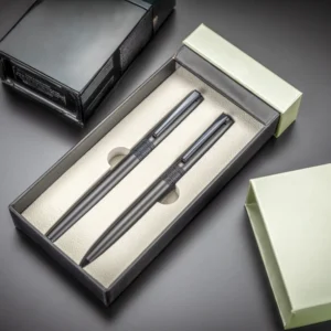 Black Metal Pen Set with Matte Finish in Hardboard Slide to Open Box - Image 4