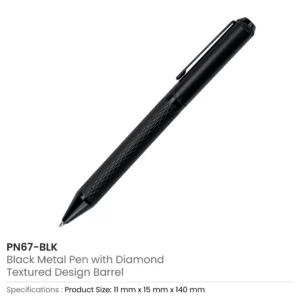 Black Metal Pens with Diamond Textured Design Barrel - Image 5