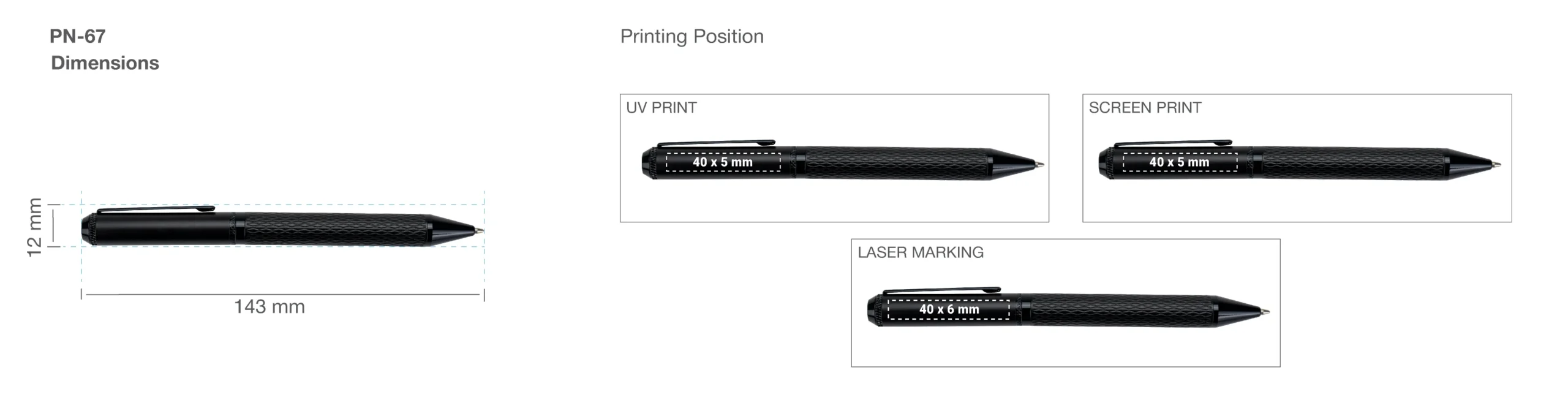 Black Metal Pens with Diamond Textured Design Barrel PN67 BLK Printing Details scaled