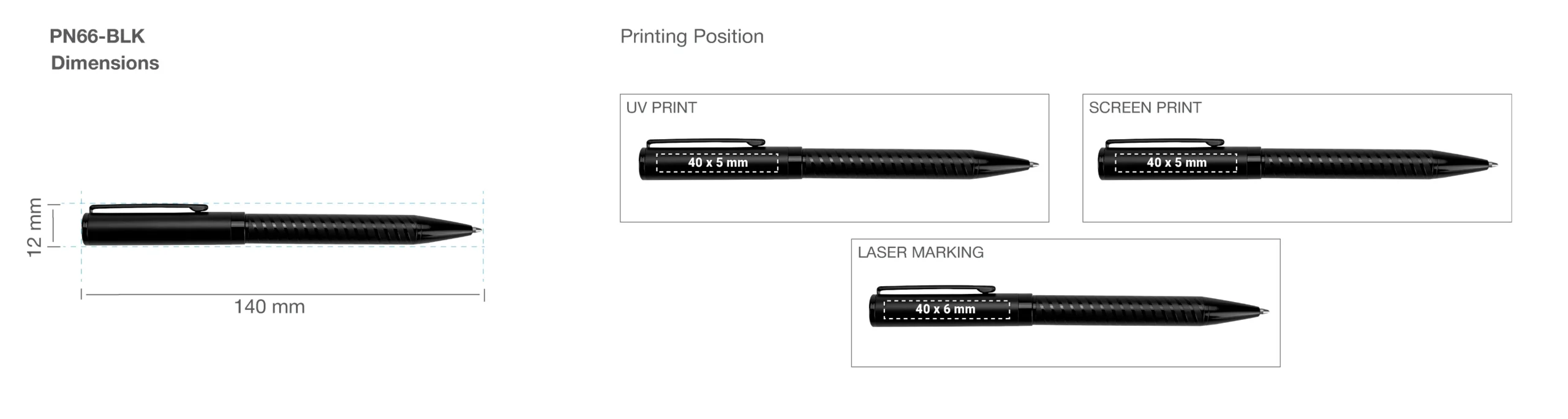 Black Metal Pens with Spiral Design Barrel PN66 BLK Printig Details scaled
