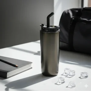 Double Wall SS Tumblers with Transparent Lid and Metal Straw - 500ml - Image 4