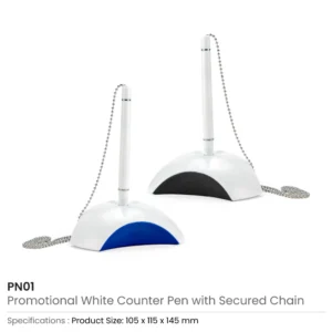 Counter Pen with Base Holder and Secured Chain – Blue Ink - Image 3