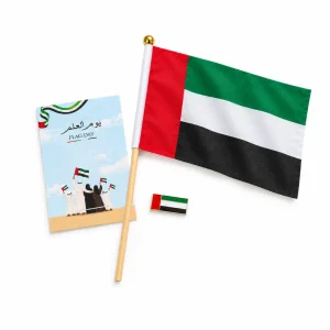 UAE Flag Badge and Hand Flag Set on UAE Theme A6 Card